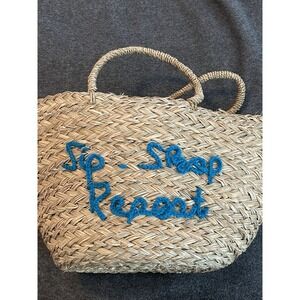 Ashland Summer Fiesta Tote Bag Purse "Sip Shop Repeat"New Woven Straw